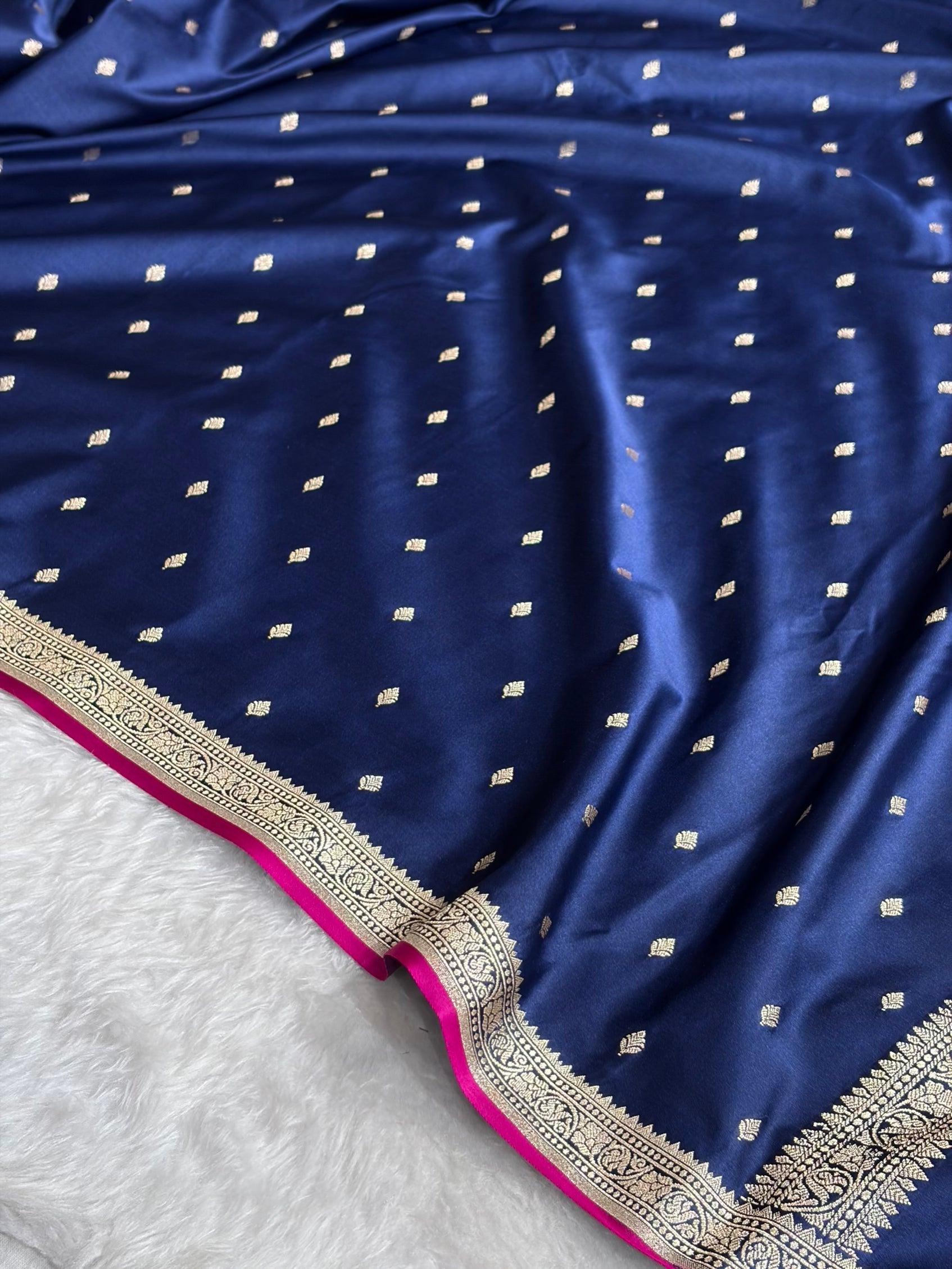 Premium Banarasi Satin Katan Saree in Navy Blue Shades
