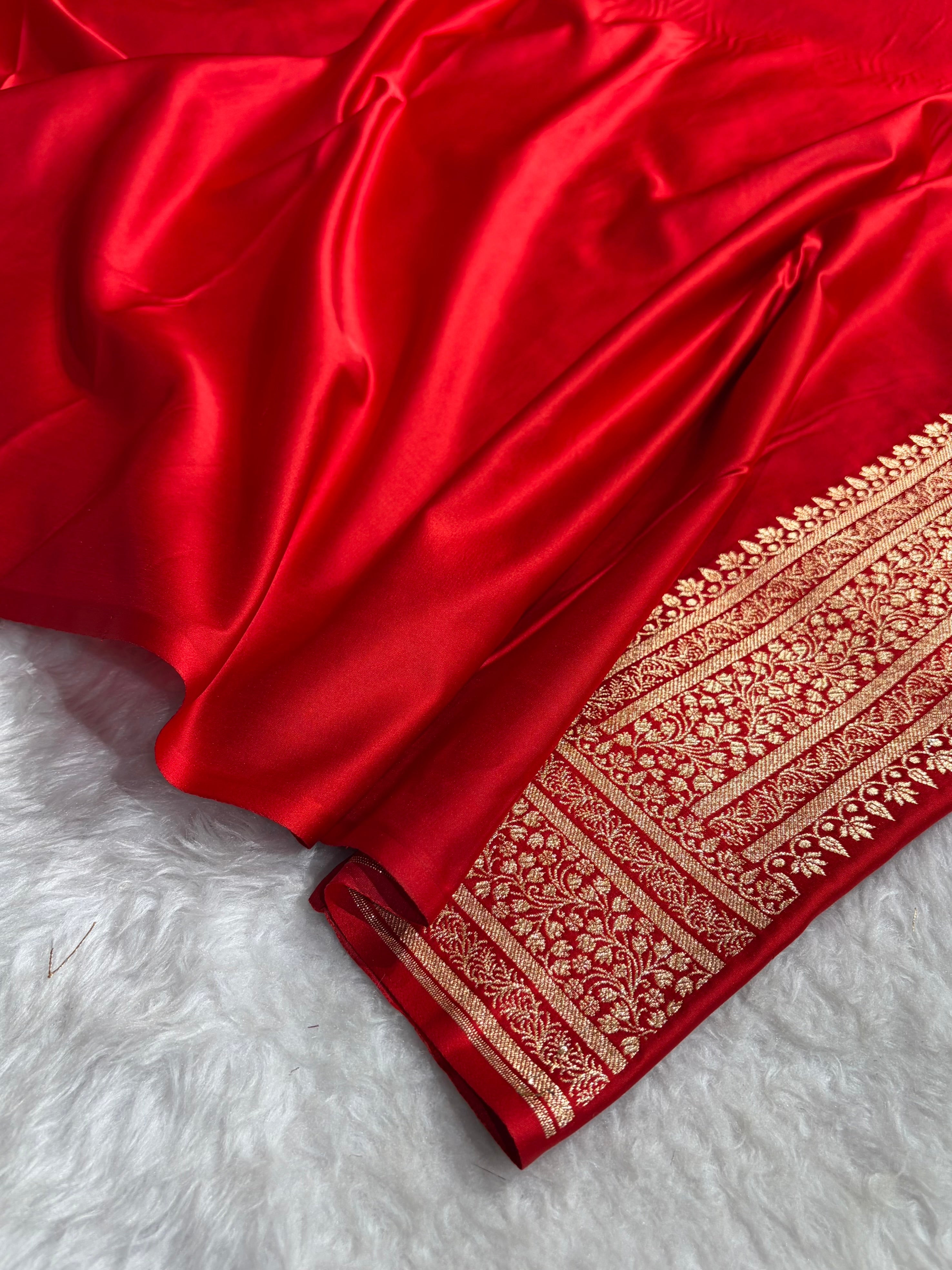 Banarasi  Satin Katan Saree With Boota in Red Shades