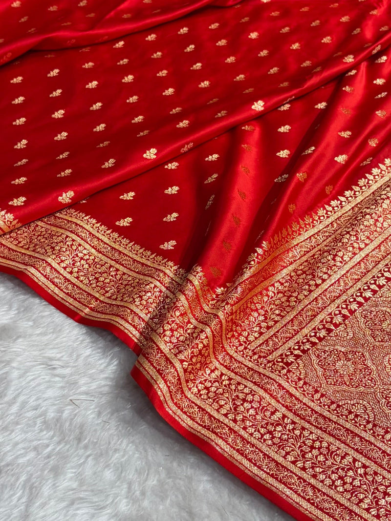 Banarasi  Satin Katan Saree With Boota in Red Shades