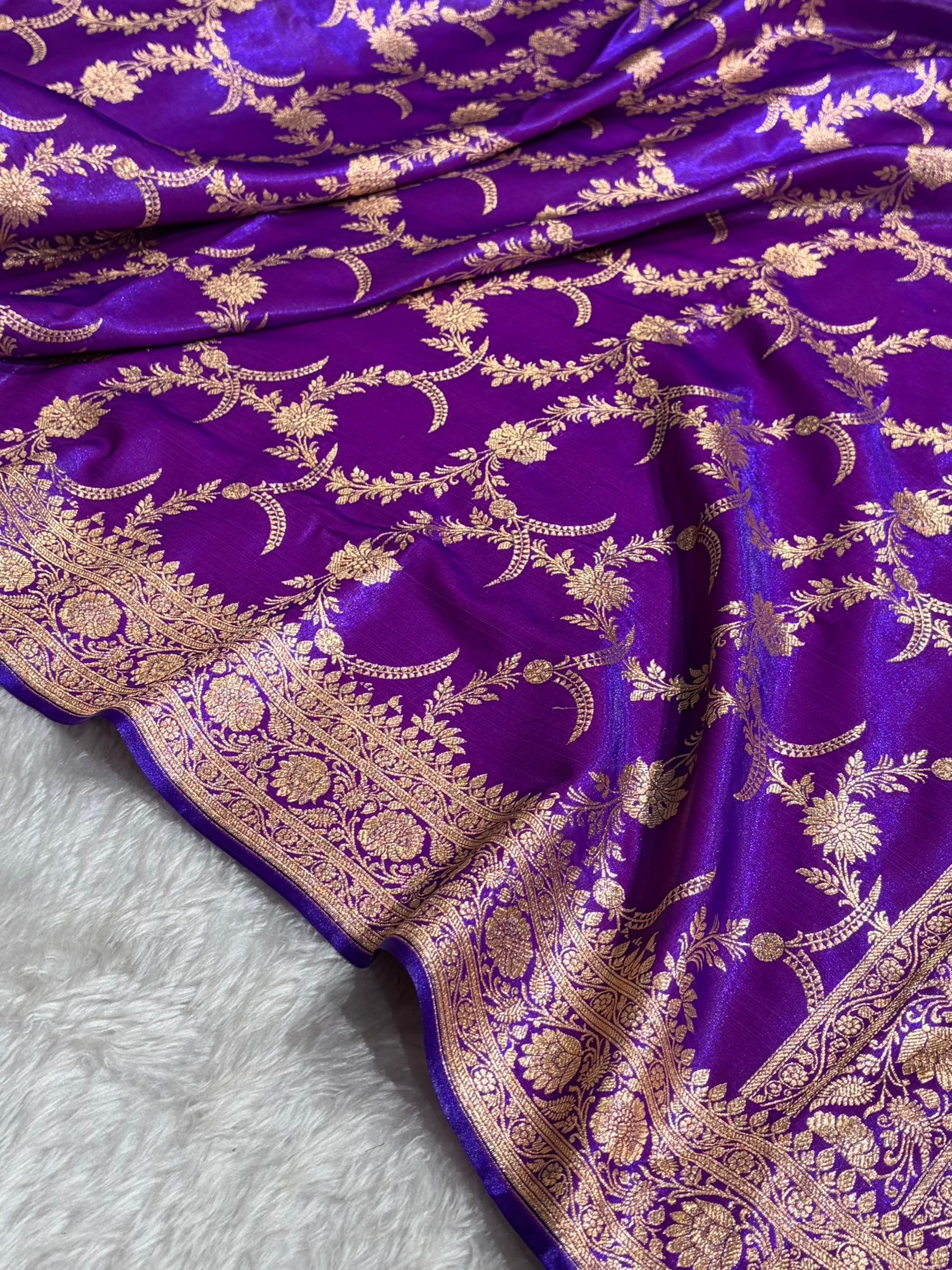 Satin Silk Banarasi Jaal  In Purple Shades