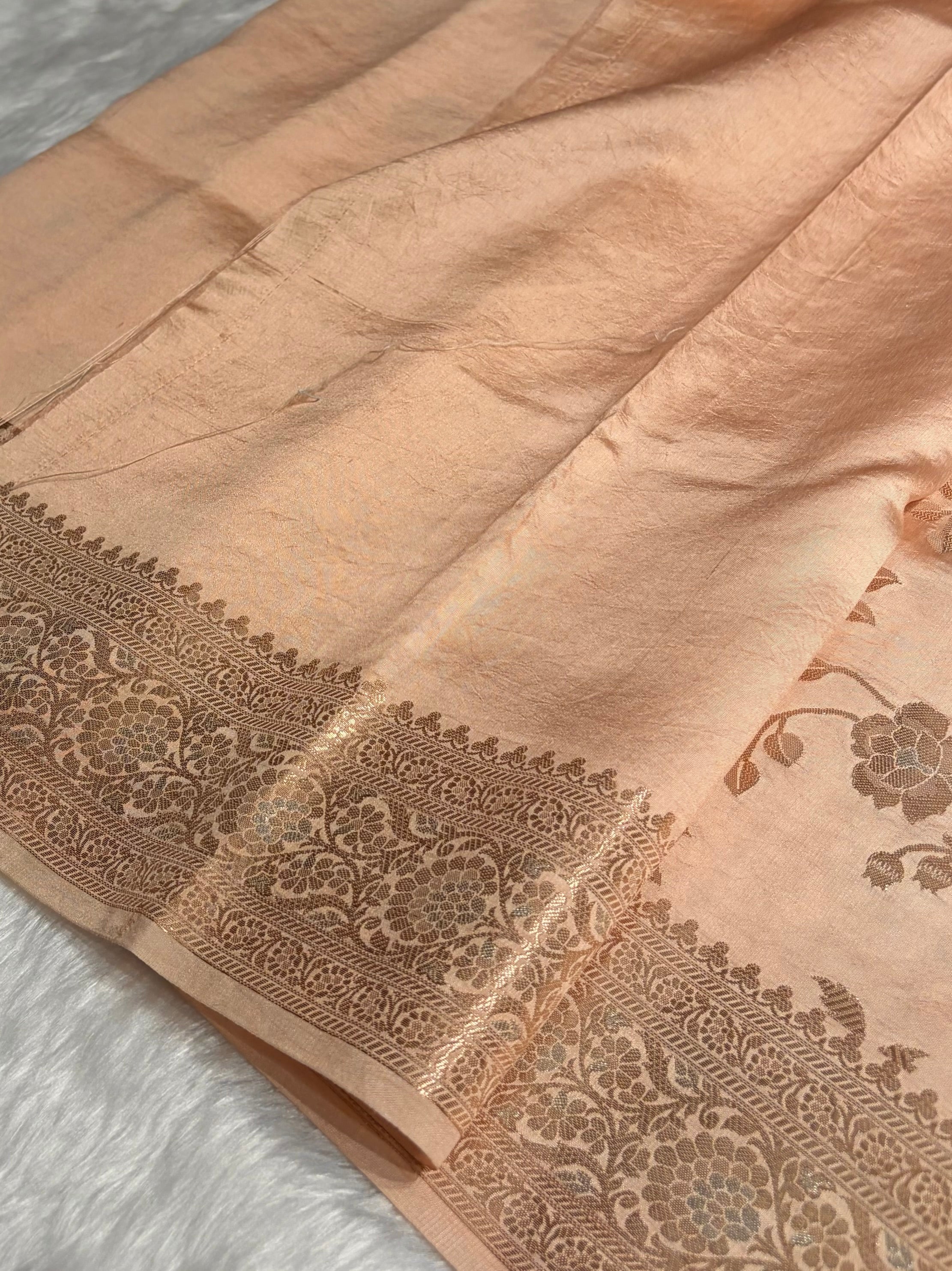 Peach Shade Minakari Pure Caramel Silk Saree
