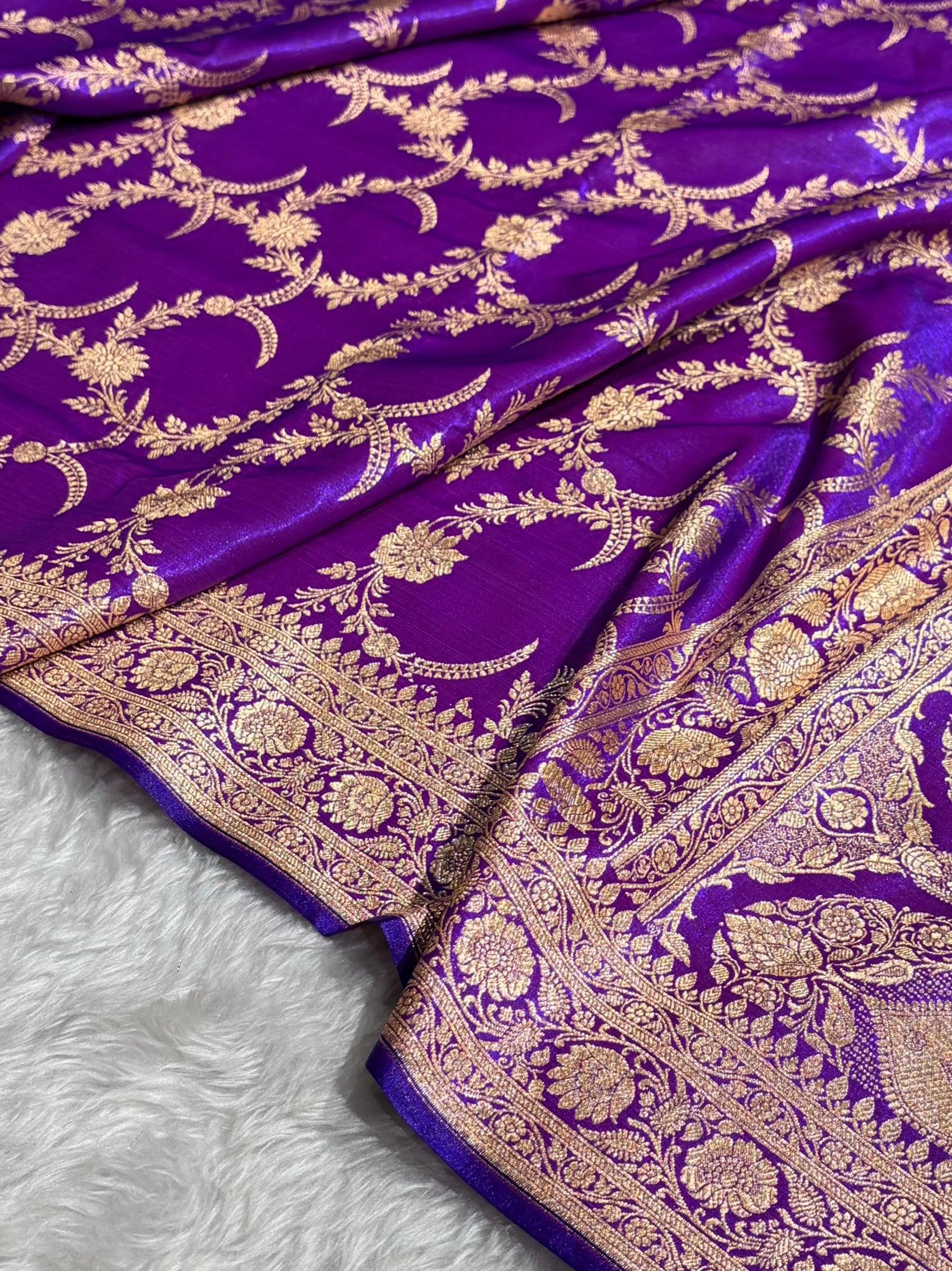 Satin Silk Banarasi Jaal  In Purple Shades