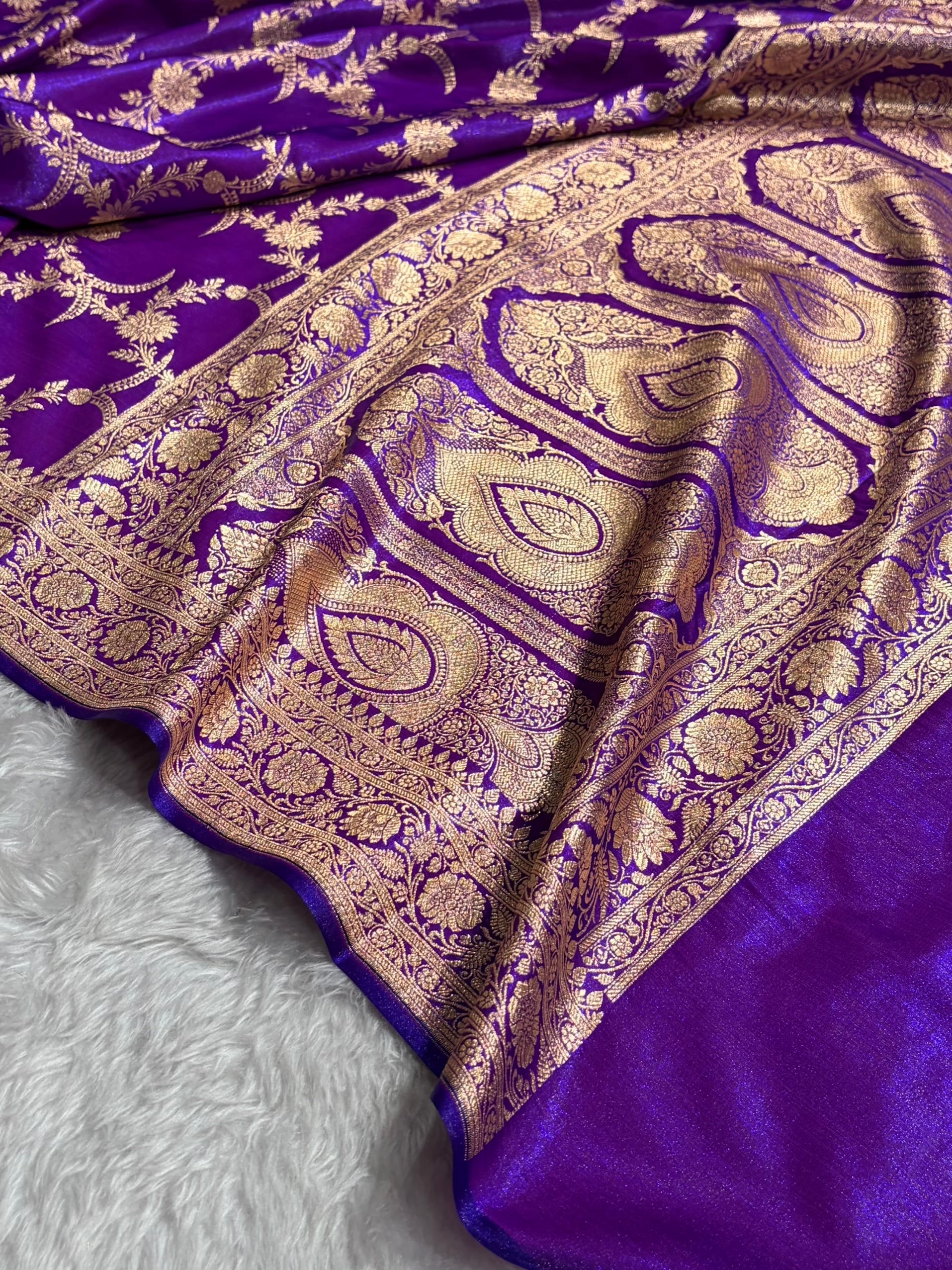 Satin Silk Banarasi Jaal  In Purple Shades