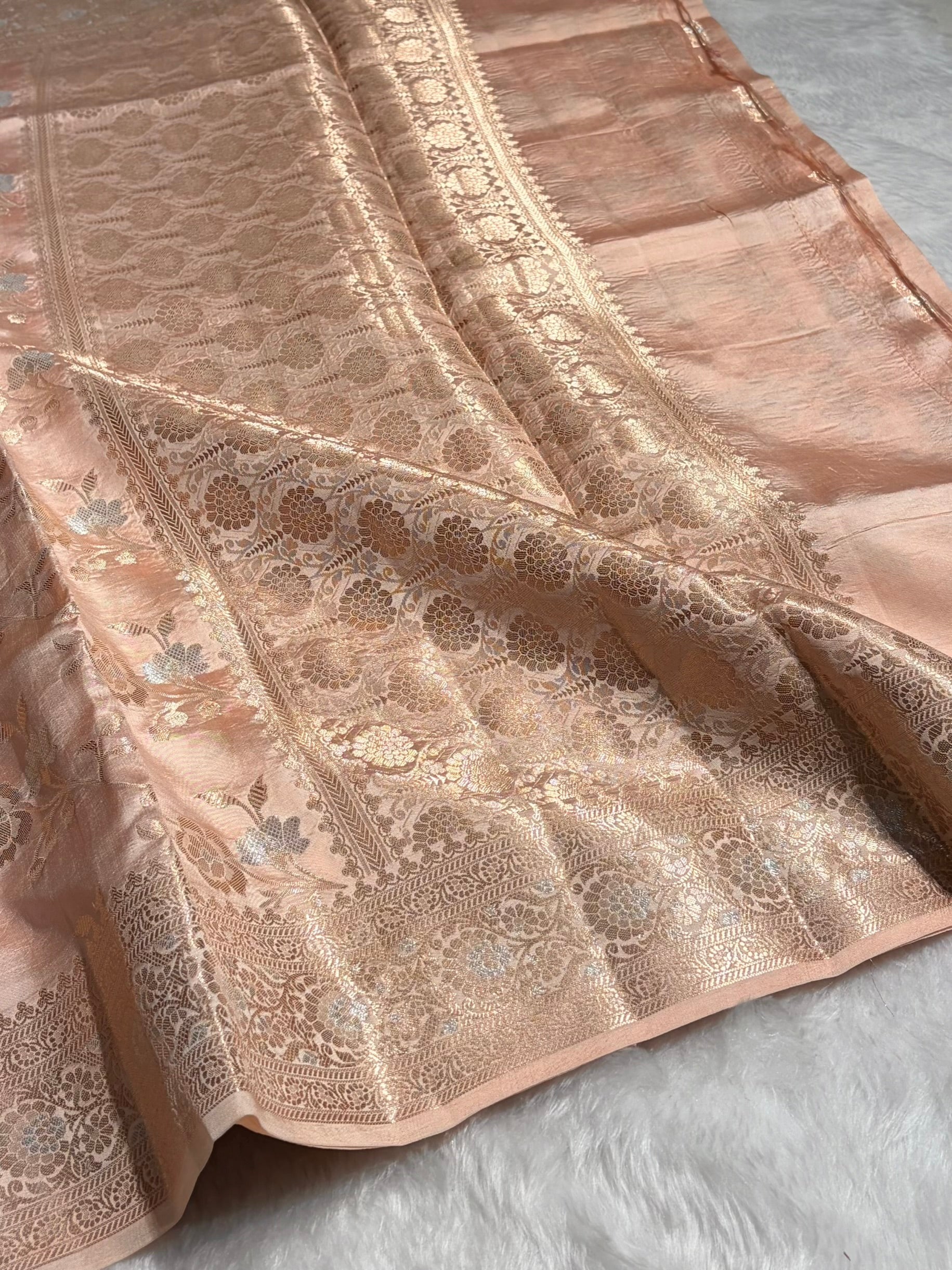 Peach Shade Minakari Pure Caramel Silk Saree