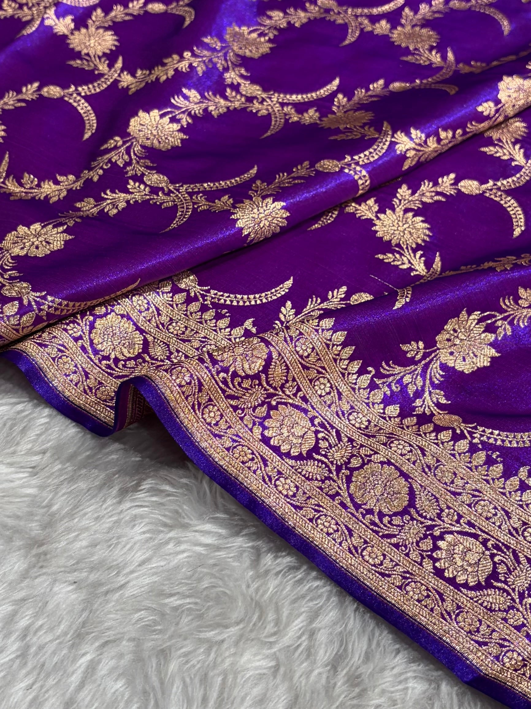 Satin Silk Banarasi Jaal  In Purple Shades