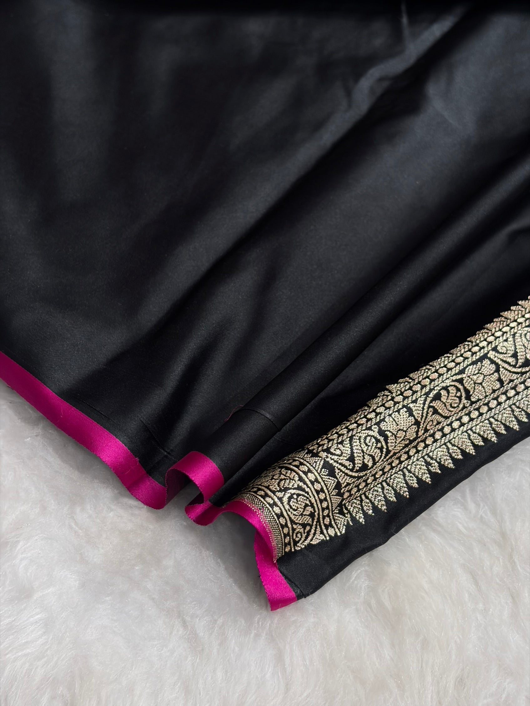 Premium Banarasi Satin Katan Saree in Black Shades