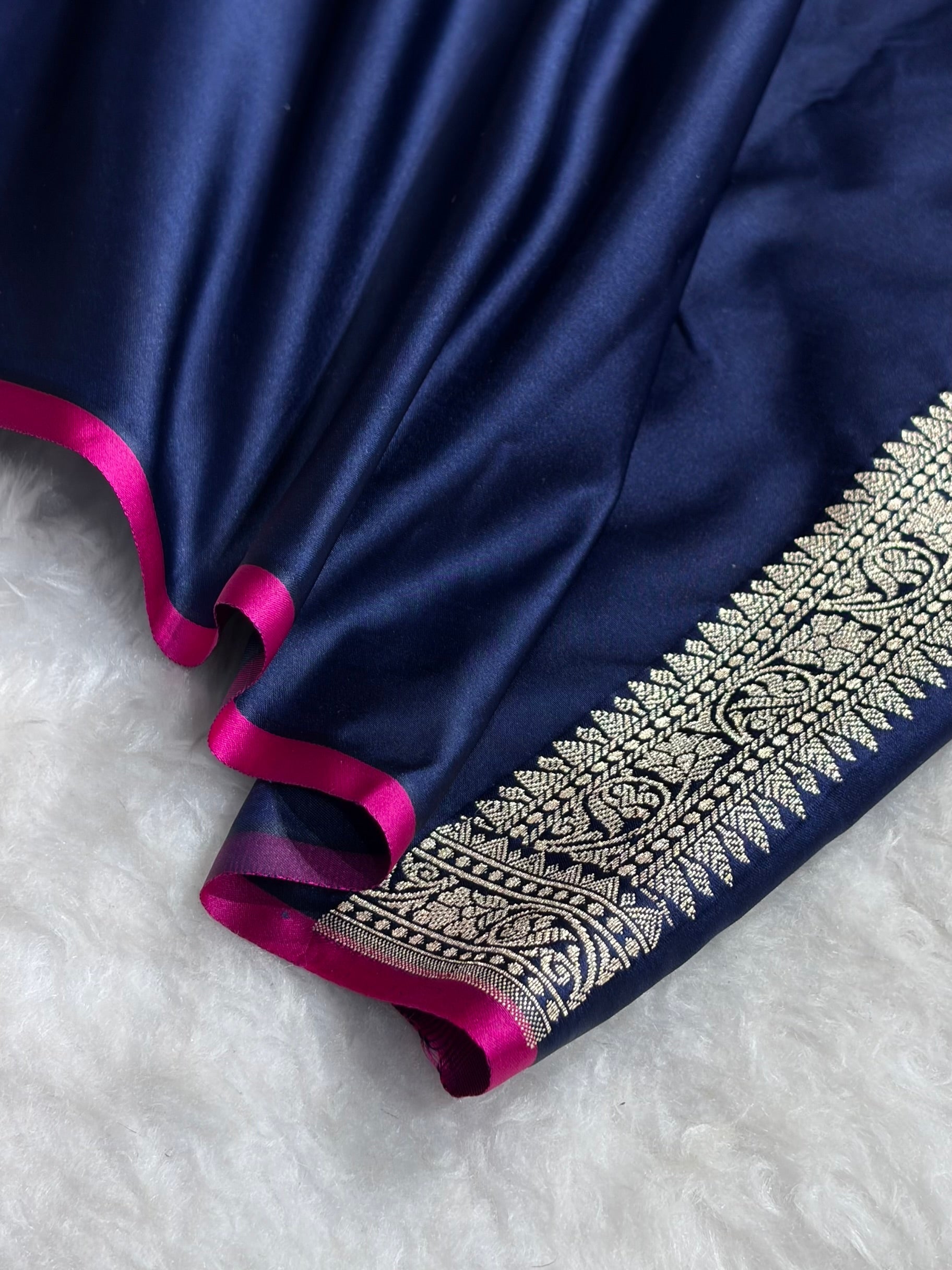 Premium Banarasi Satin Katan Saree in Navy Blue Shades