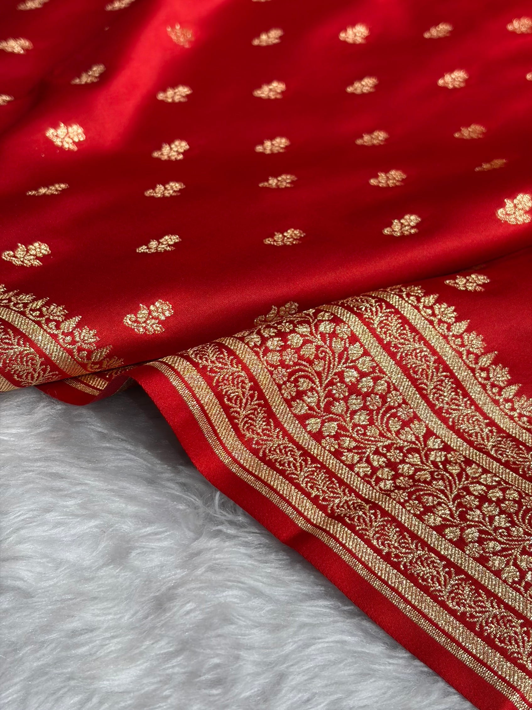 Banarasi  Satin Katan Saree With Boota in Red Shades