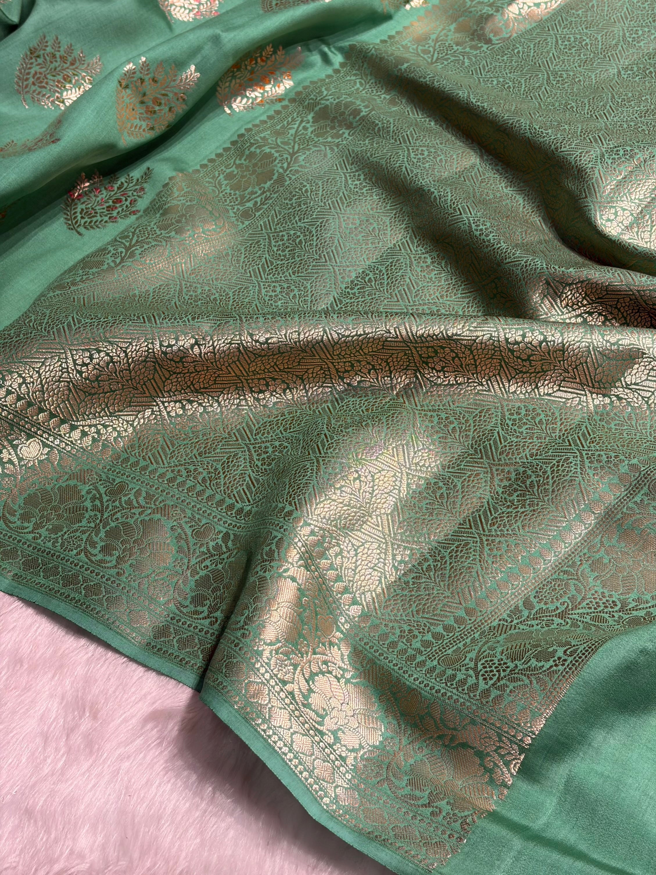 Minakari Sea Green Shades Pure Chiniya Silk