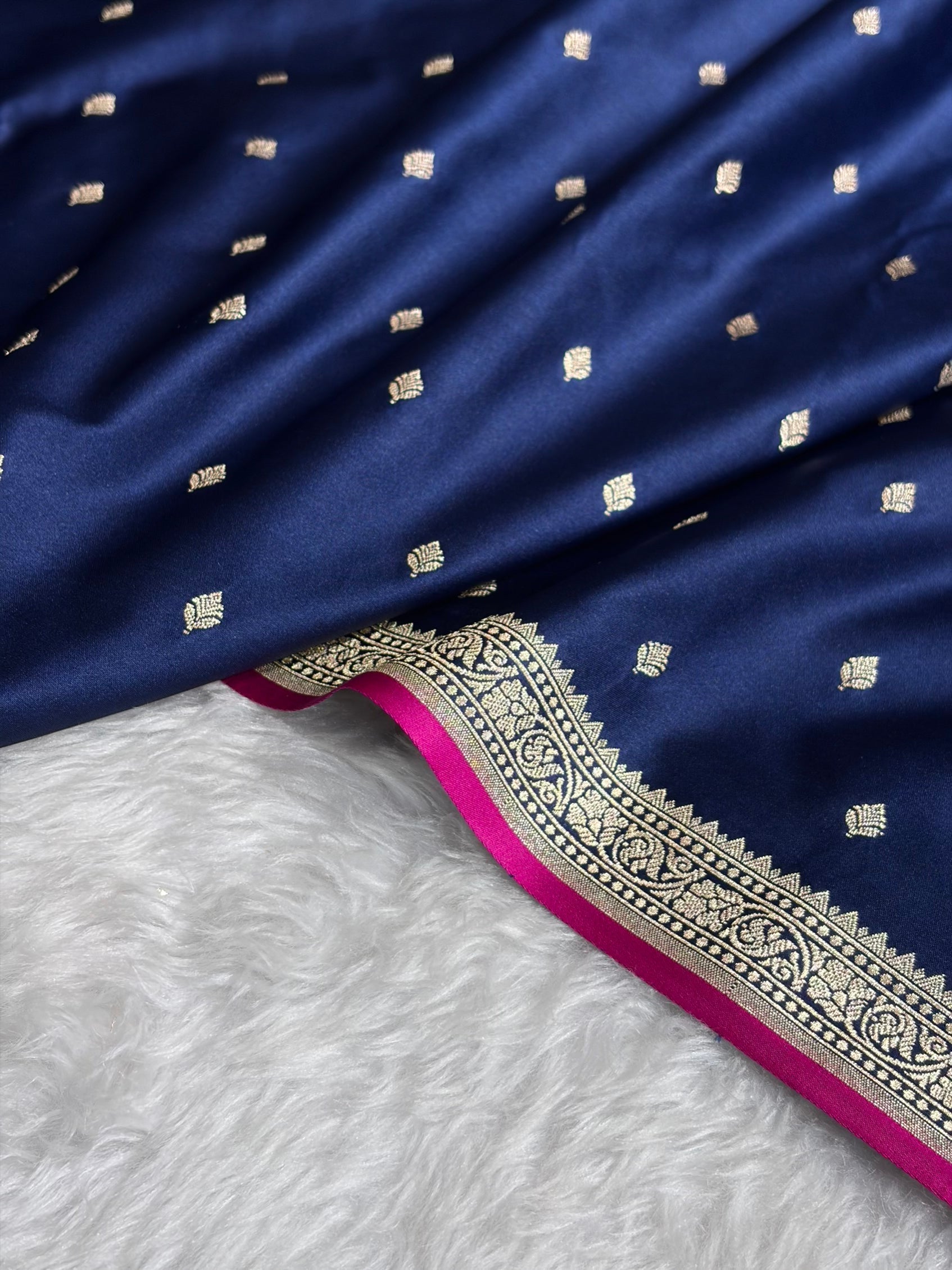 Premium Banarasi Satin Katan Saree in Navy Blue Shades