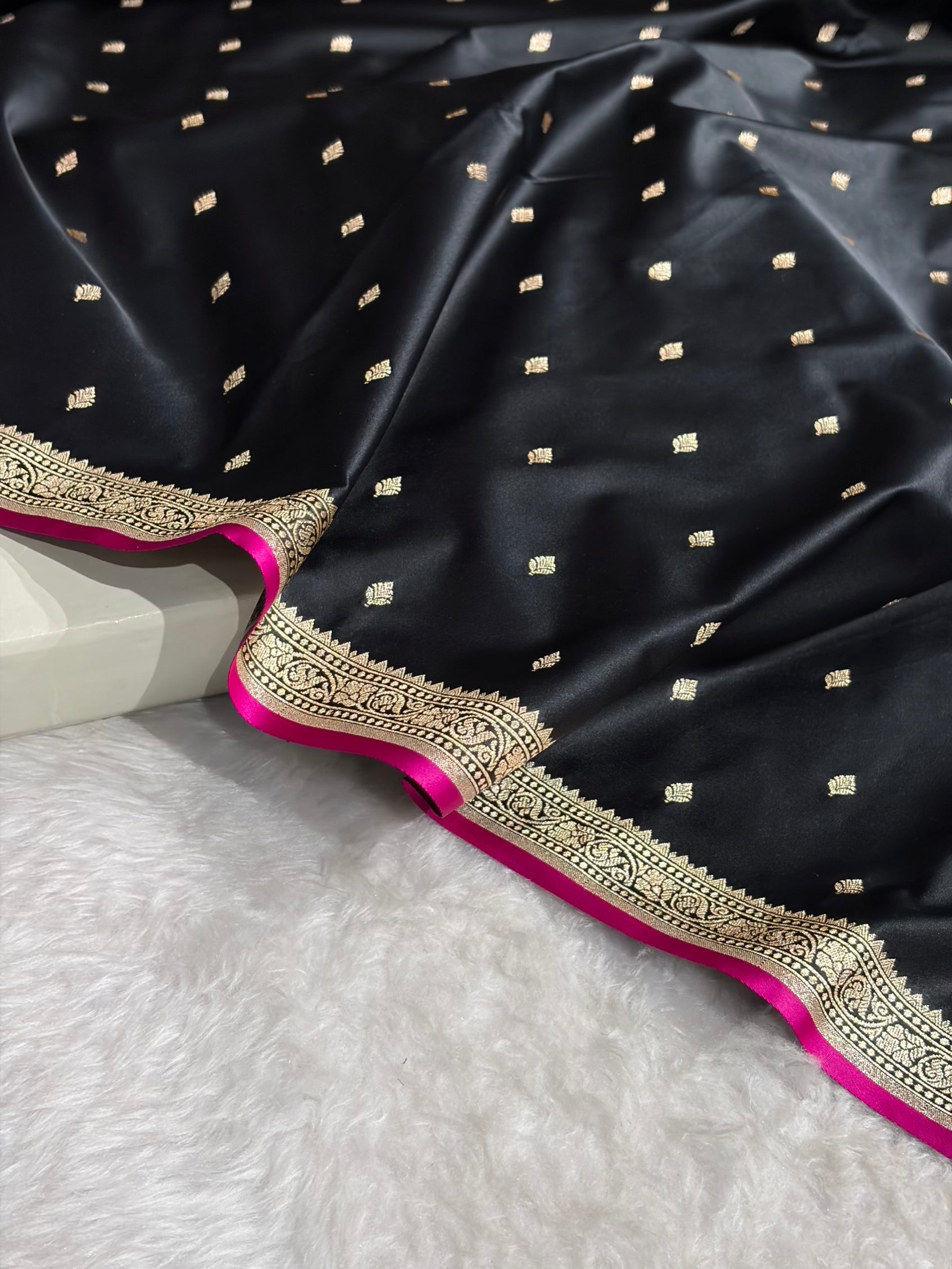 Premium Banarasi Satin Katan Saree in Black Shades