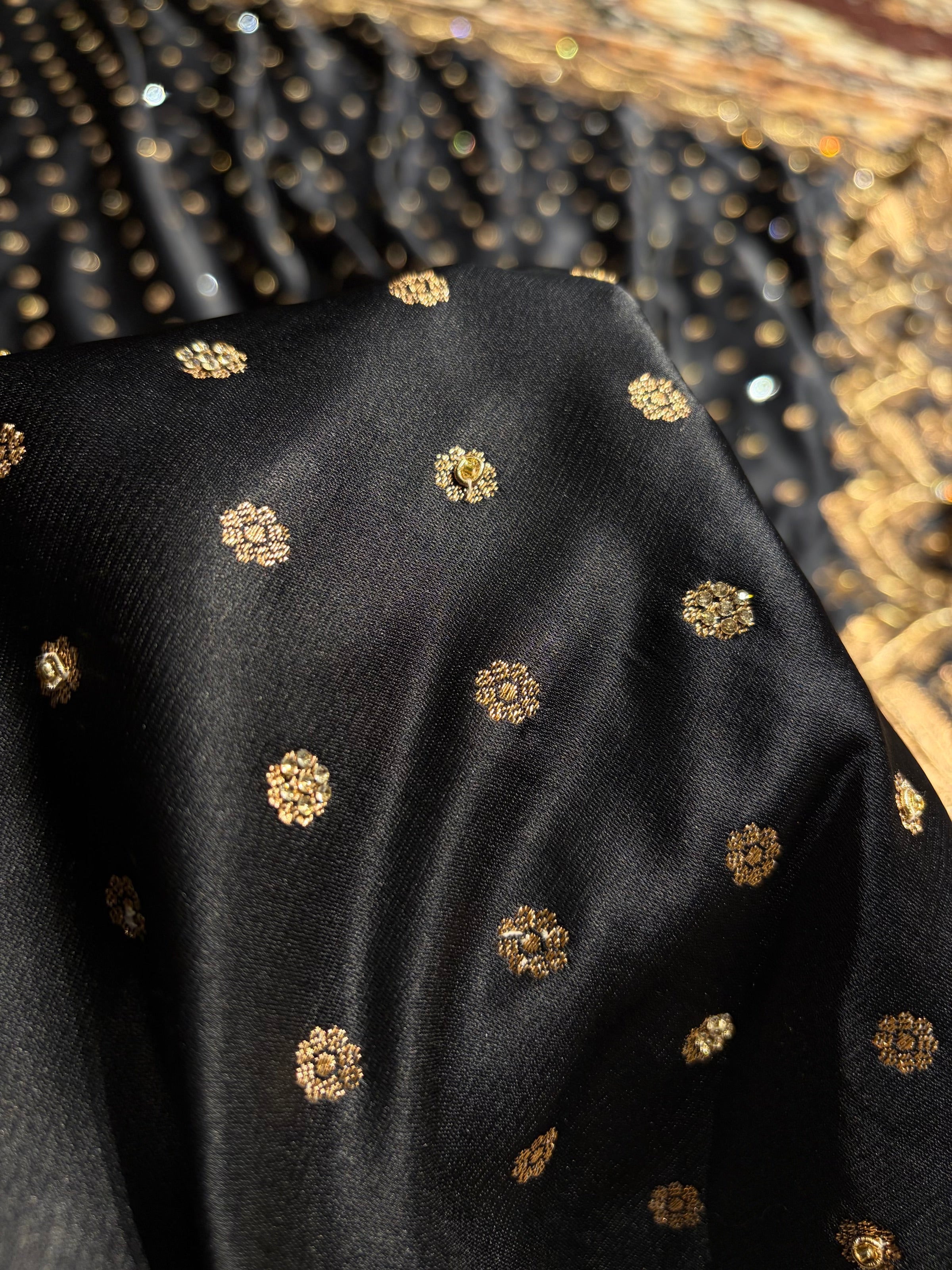 Banarasi Black Katan Silk Saree With Ari Zardozi and Swarovski stone work