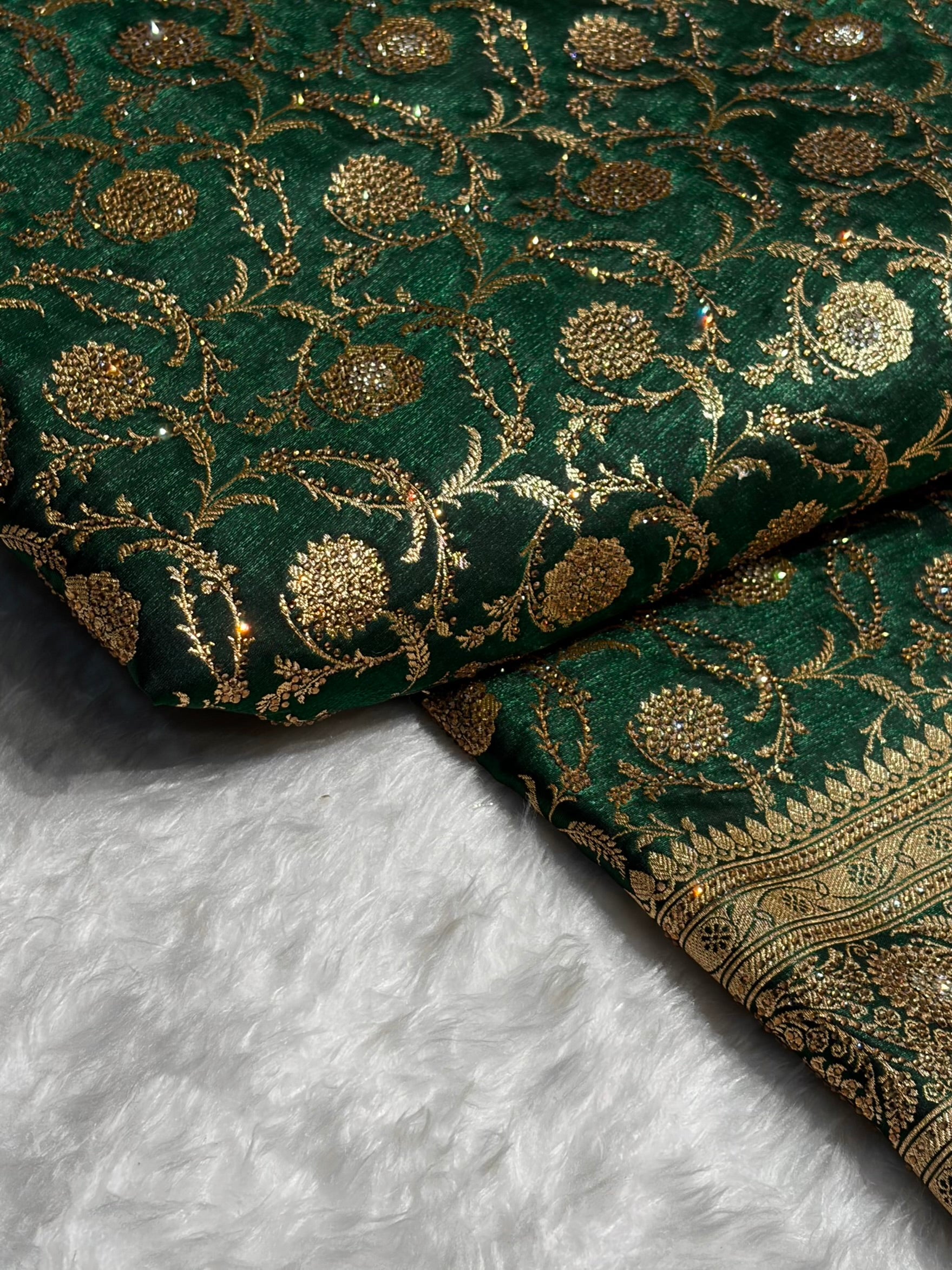 Banarasi Bridal Bottle Green Jaal with Swarovski Stone