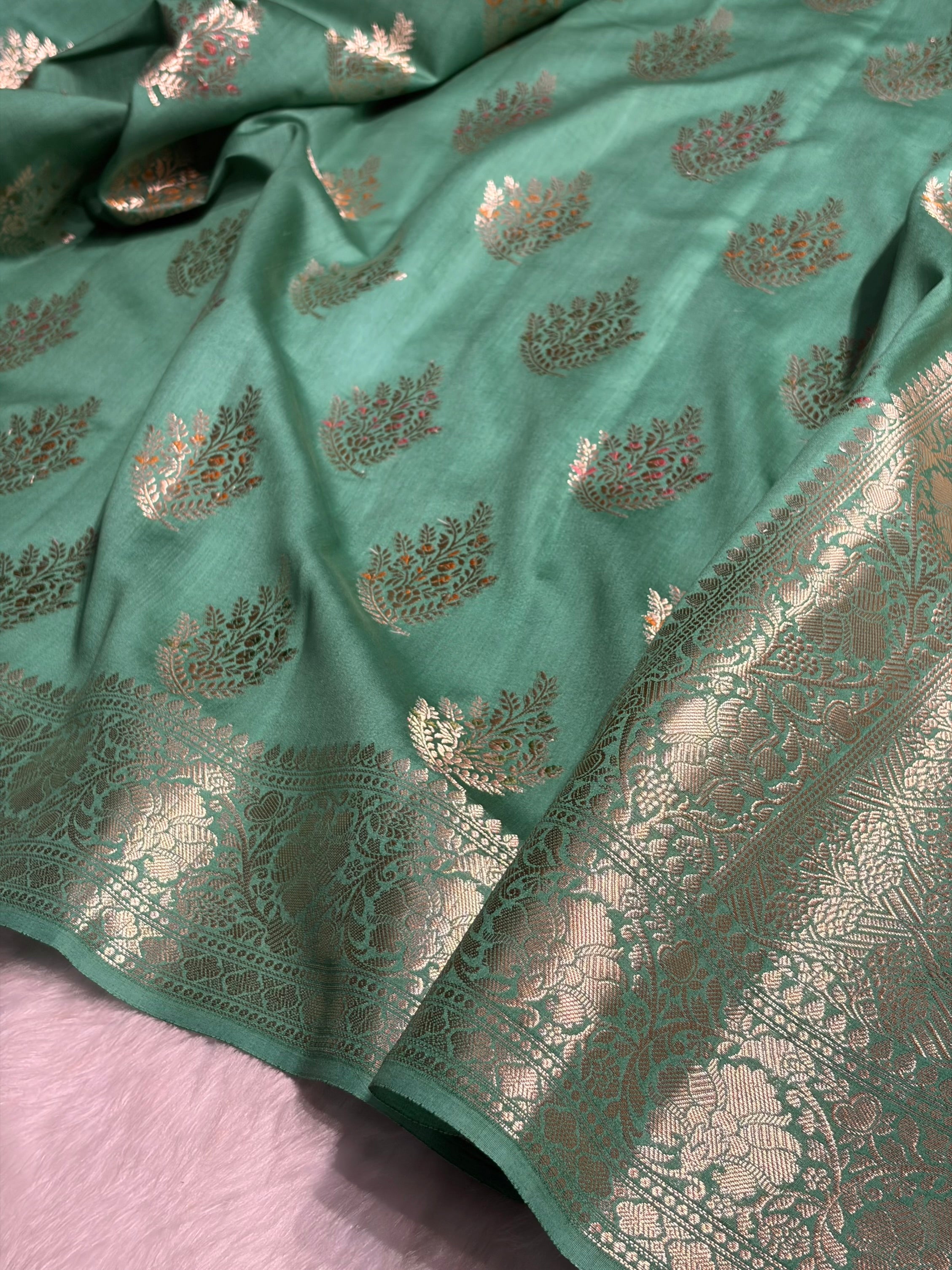 Minakari Sea Green Shades Pure Chiniya Silk