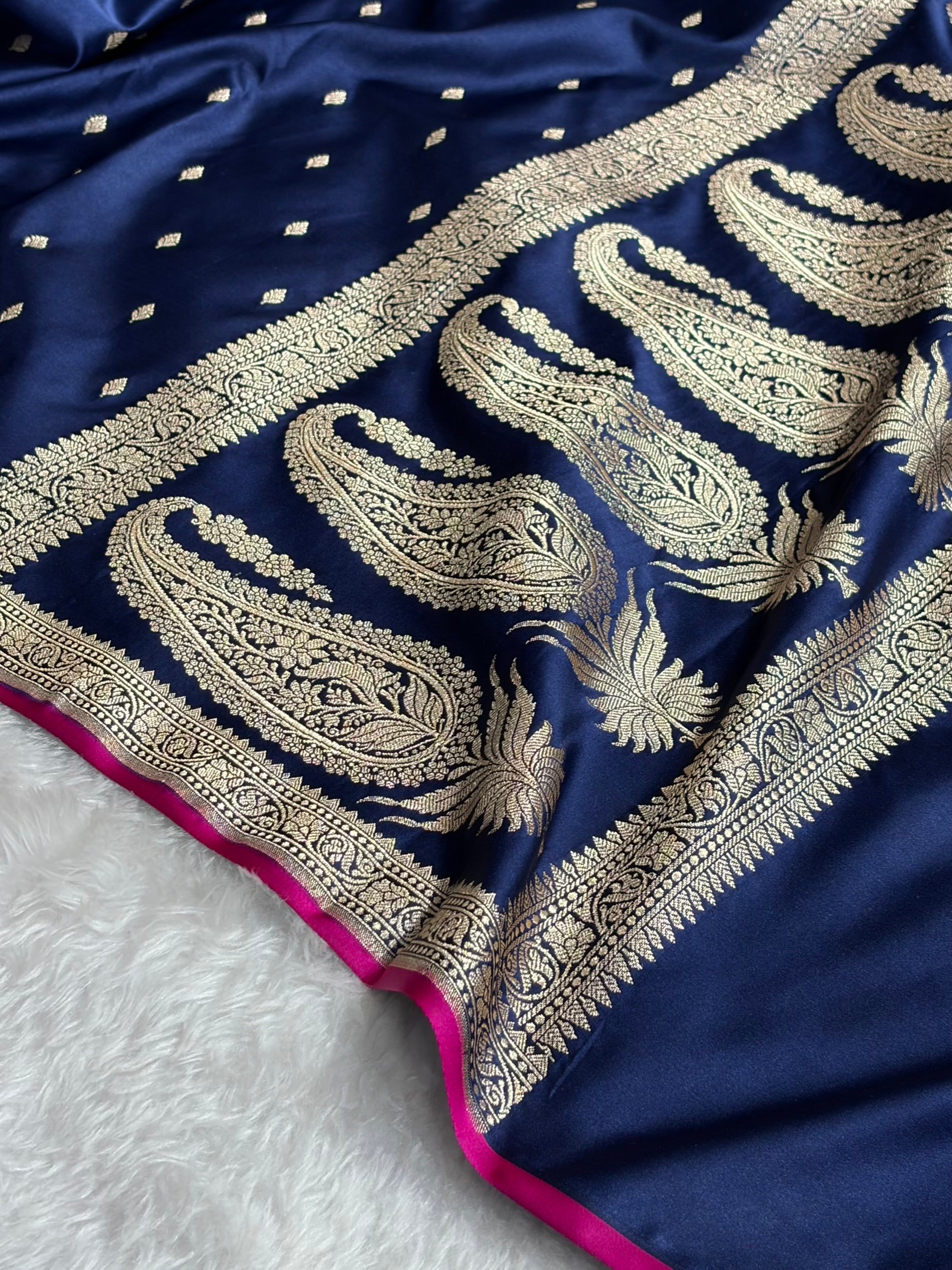 Premium Banarasi Satin Katan Saree in Navy Blue Shades