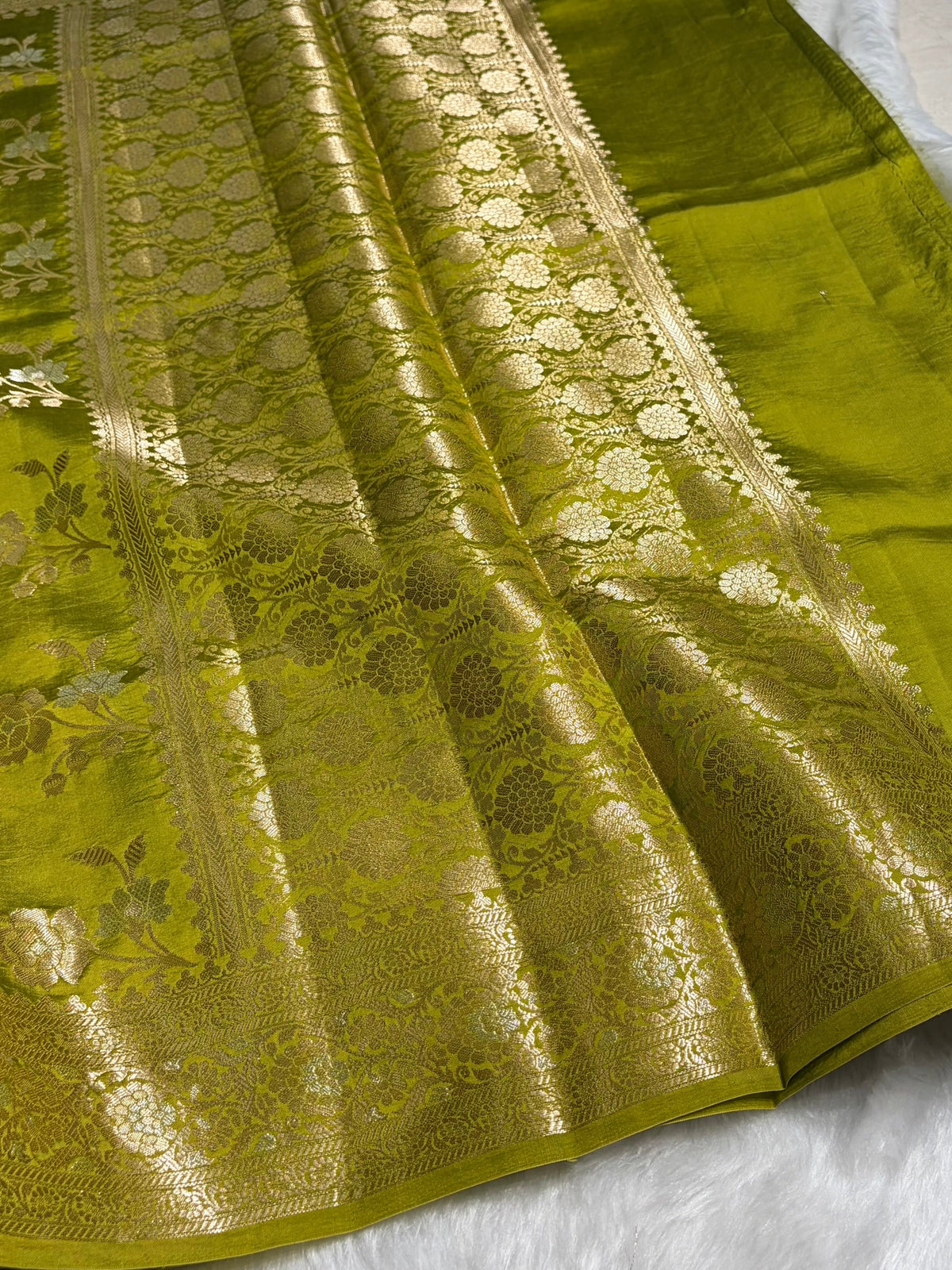 Mehendi Shade Minakari Pure Caramel Silk Saree