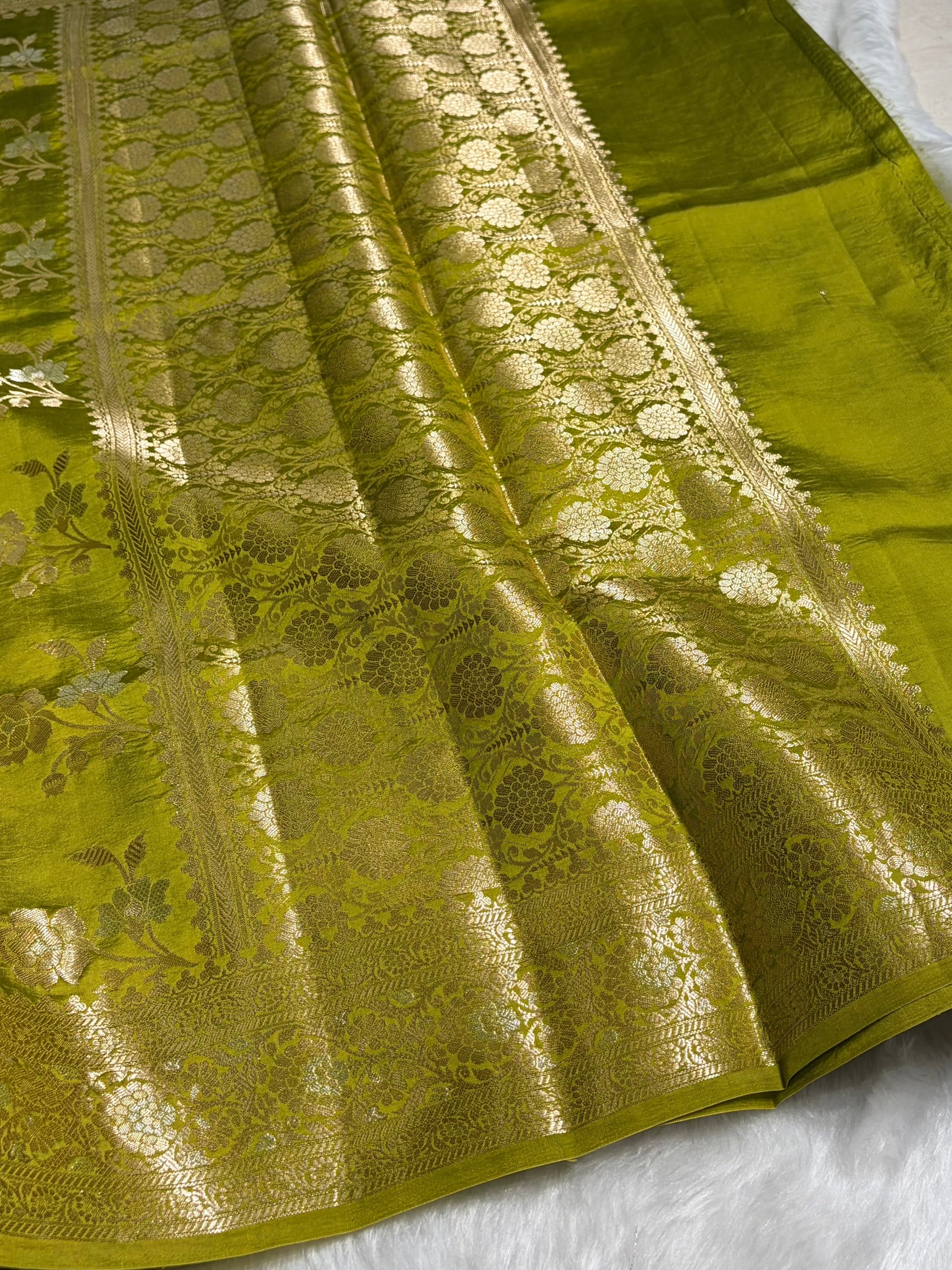 Mehendi Shade Minakari Pure Caramel Silk Saree