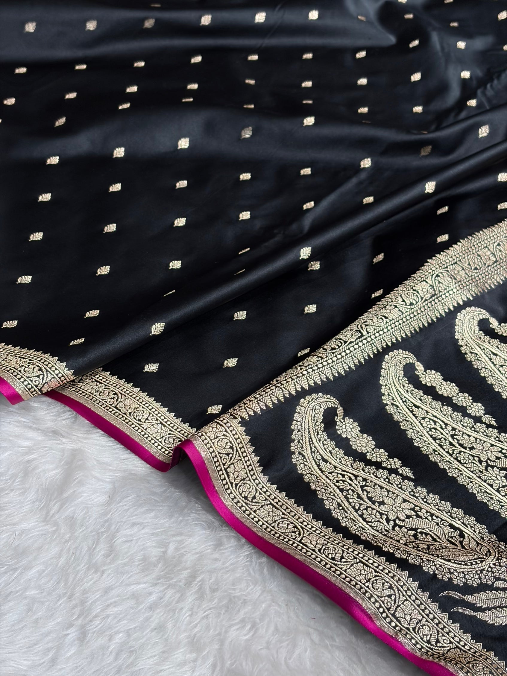Premium Banarasi Satin Katan Saree in Black Shades