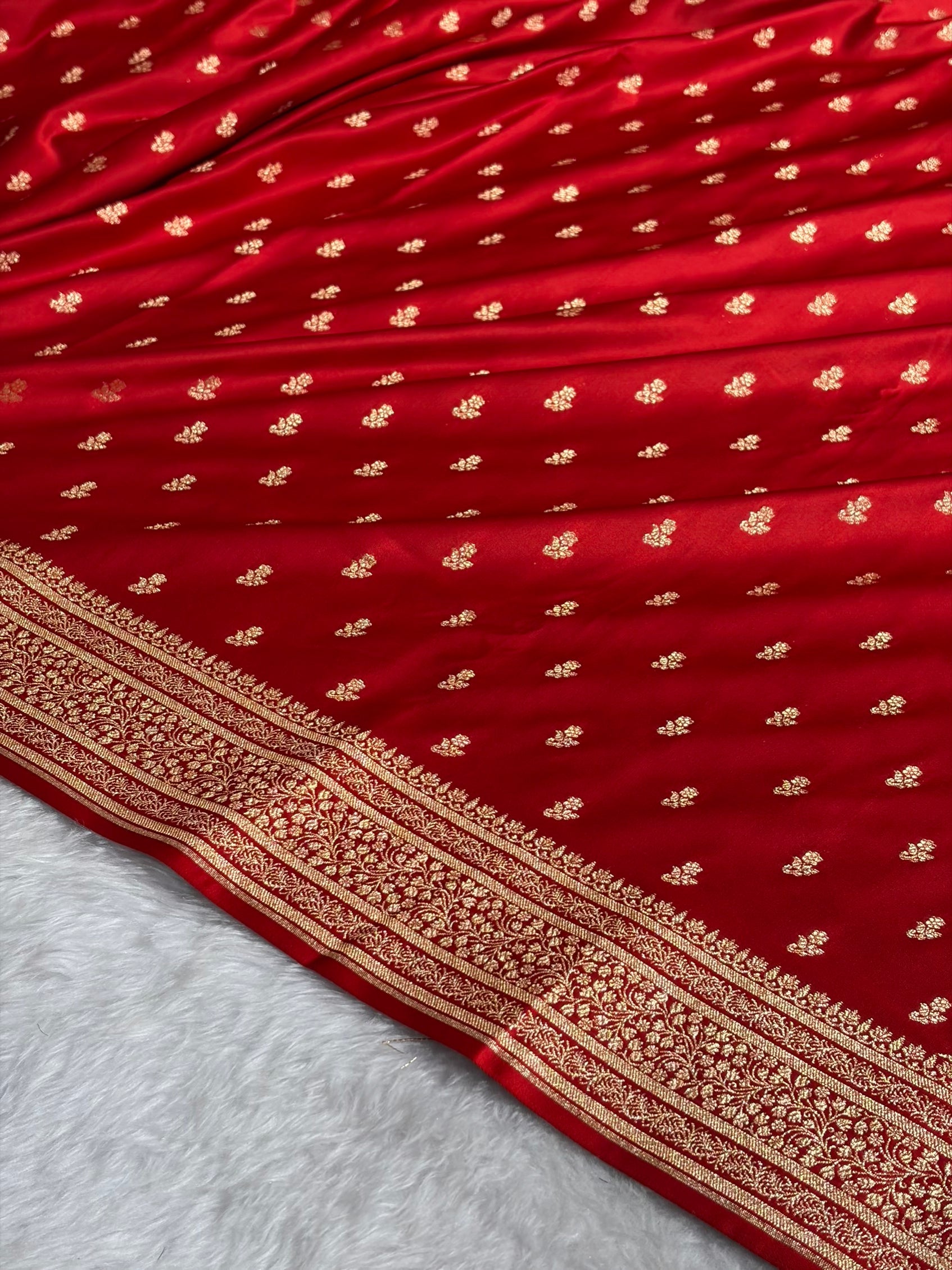 Banarasi  Satin Katan Saree With Boota in Red Shades