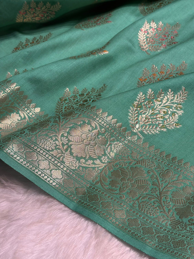 Minakari Sea Green Shades Pure Chiniya Silk