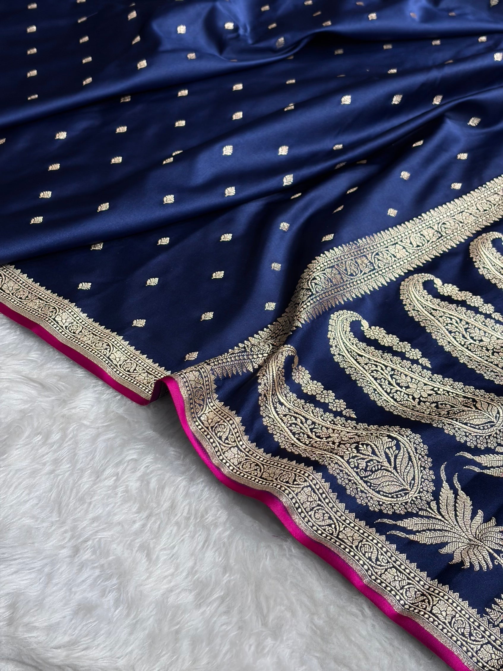 Premium Banarasi Satin Katan Saree in Navy Blue Shades