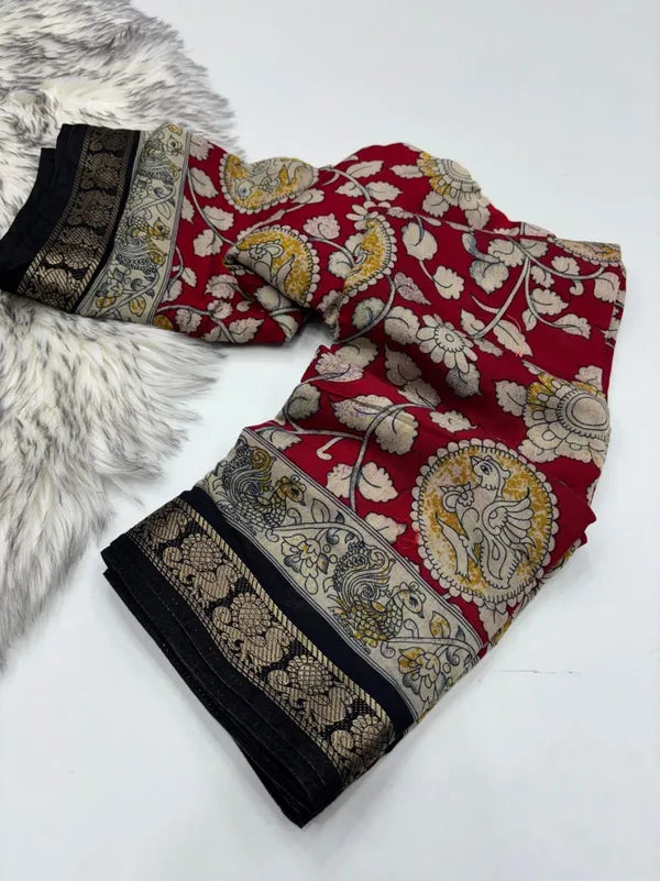 RED Mangalkari Viscouse Silk Print n Weaving Work