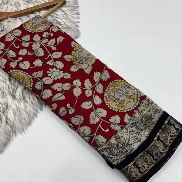 RED Mangalkari Viscouse Silk Print n Weaving Work