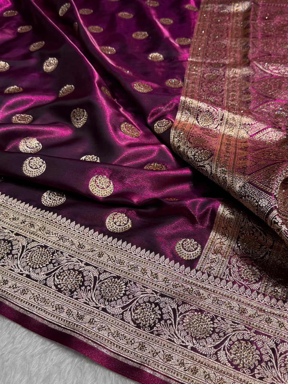 Banarasi  Wine Chand Tara Boota  With Swarovski  Work