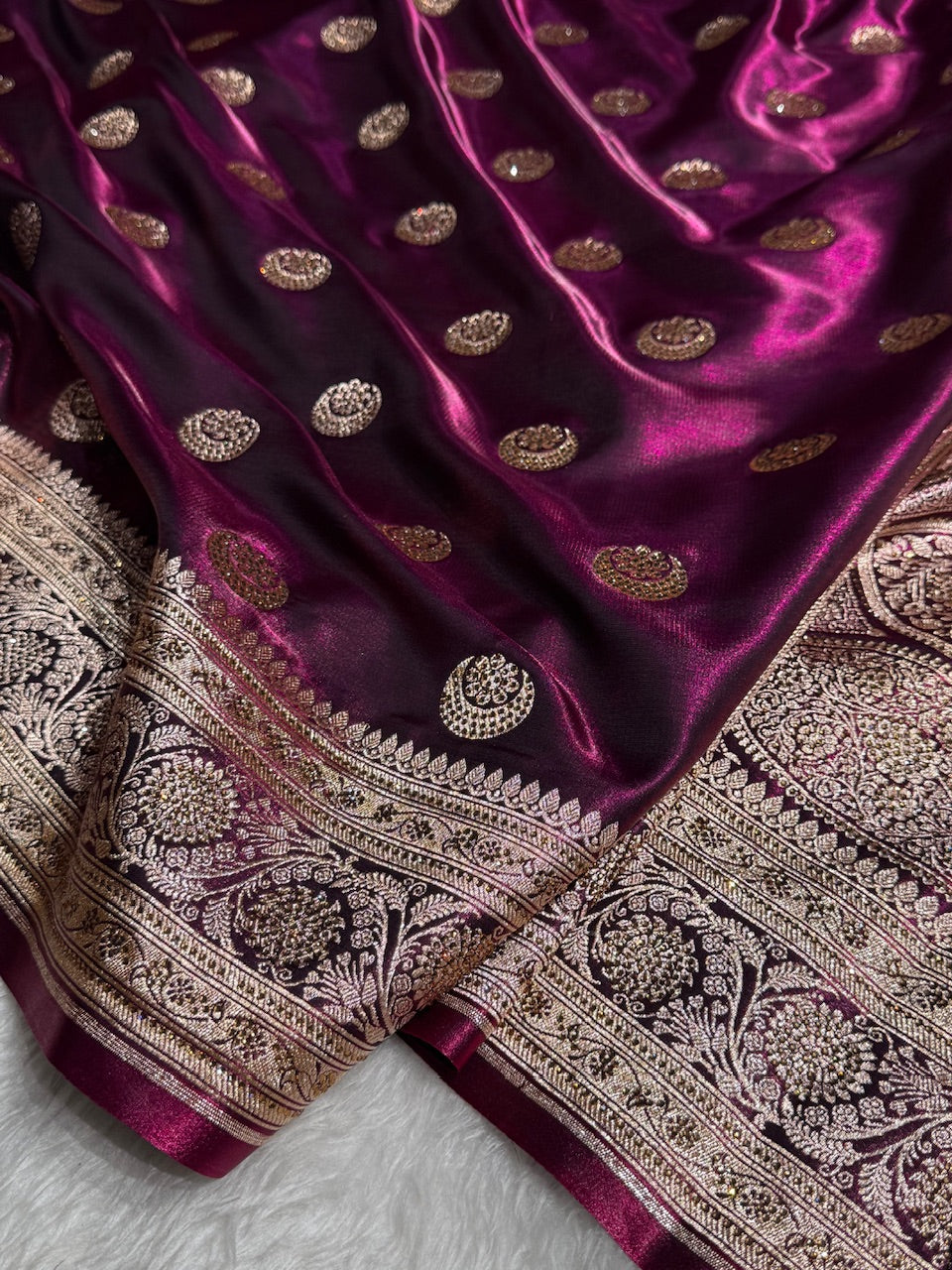 Banarasi  Wine Chand Tara Boota  With Swarovski  Work